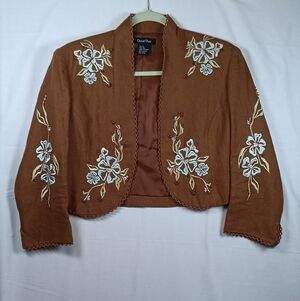 Embroidered And Beaded Brown Floral Bolero Jacket Size 4
